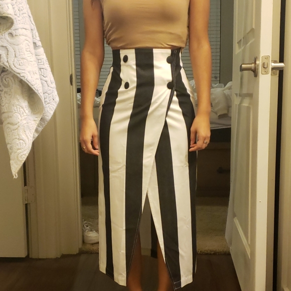 Bimba Y Lola striped pencil skirt with front slit - Picture 1 of 7